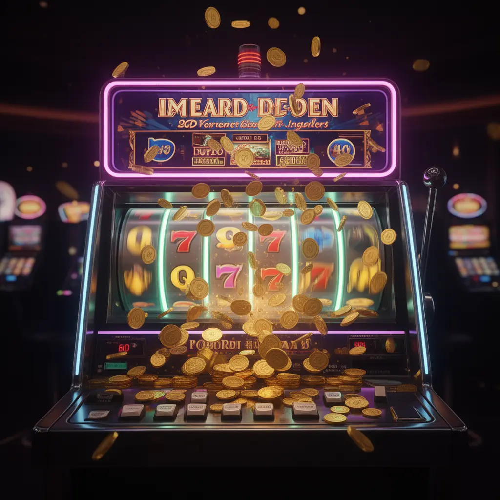 Modern glowing slot machine with triple lucky sevens and scattered coins showcasing the premium slot experience at AP33 for Malaysian players